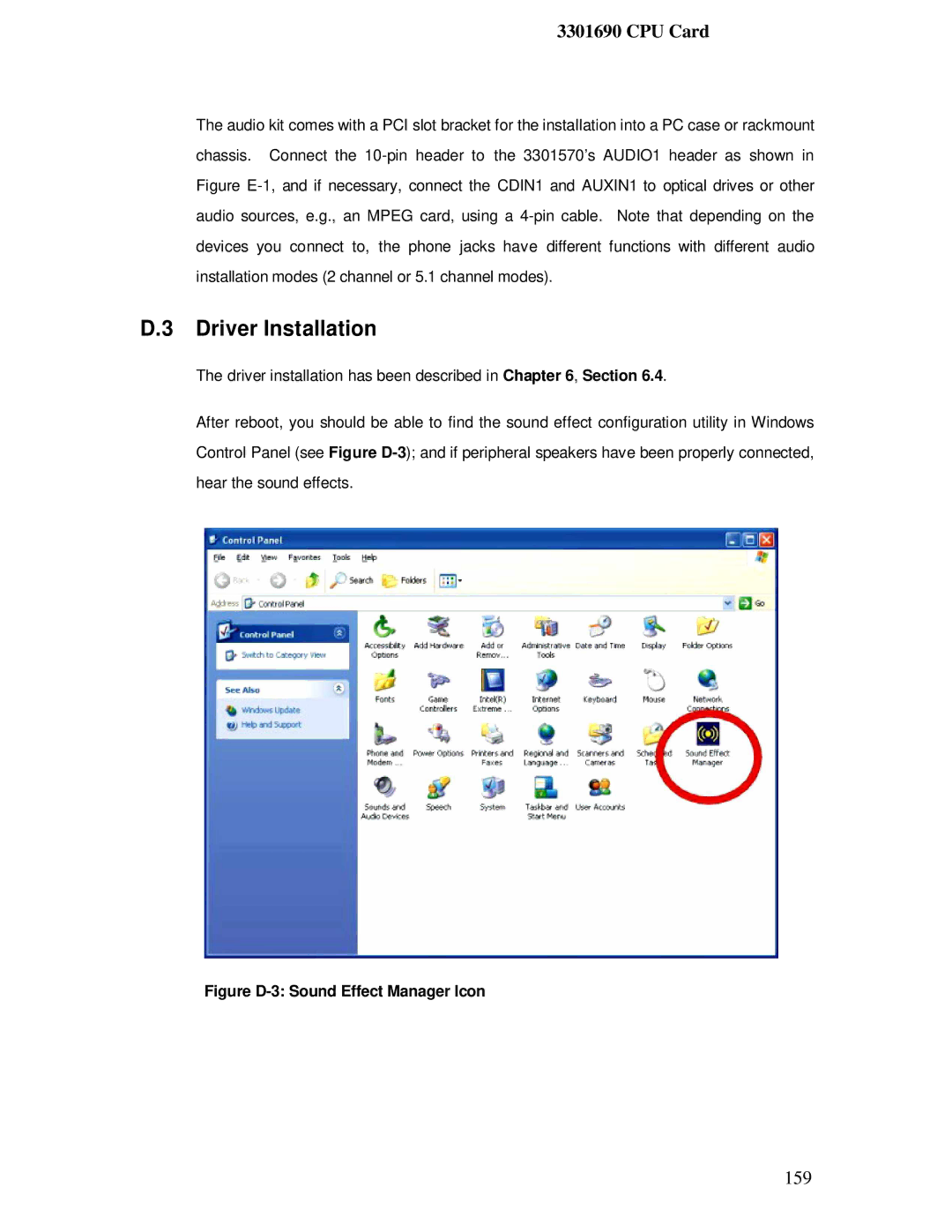 IBM 3301690 user manual Driver Installation, Figure D-3 Sound Effect Manager Icon 