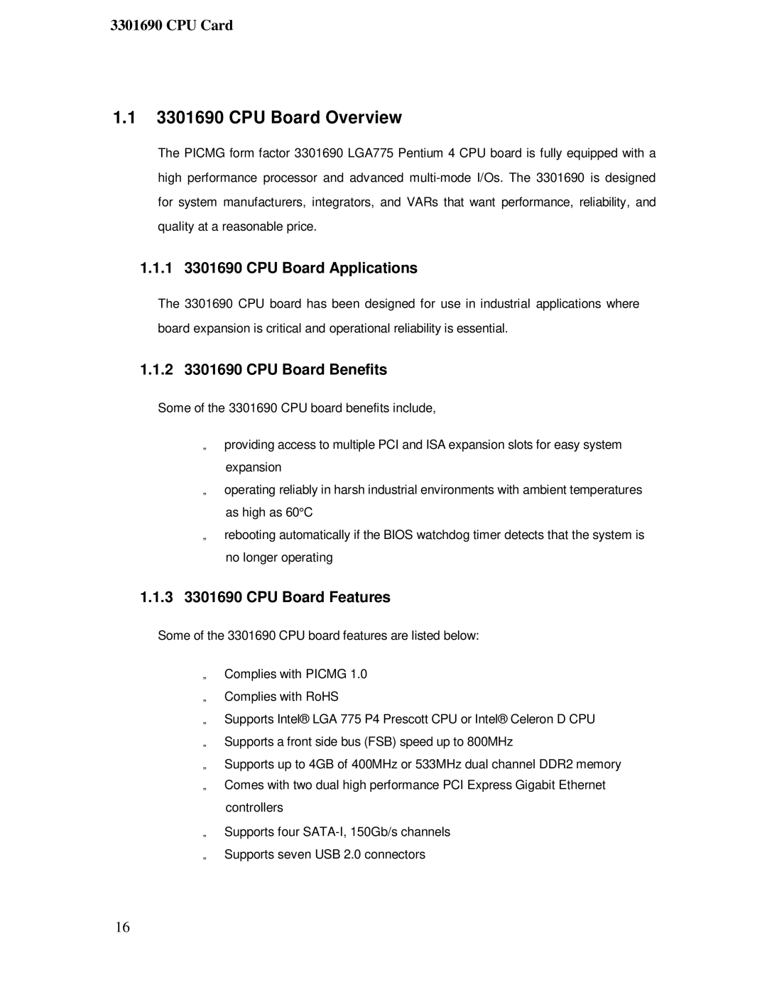 IBM CPU Board Overview, 1 3301690 CPU Board Applications, 2 3301690 CPU Board Benefits, 3 3301690 CPU Board Features 