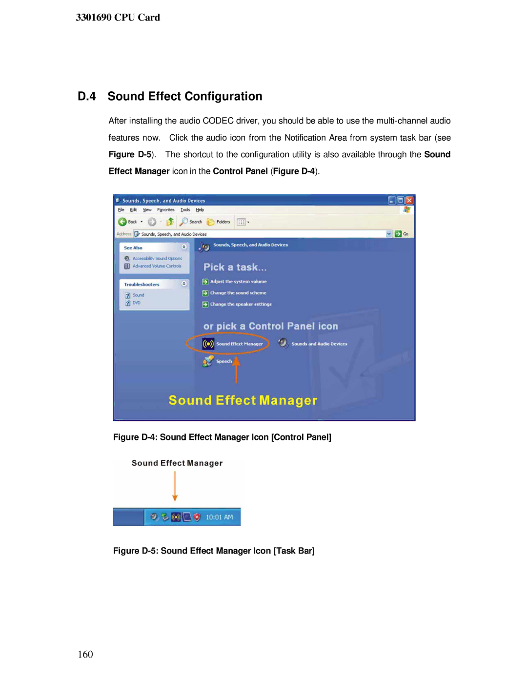 IBM 3301690 user manual Sound Effect Configuration, Figure D-4 Sound Effect Manager Icon Control Panel 