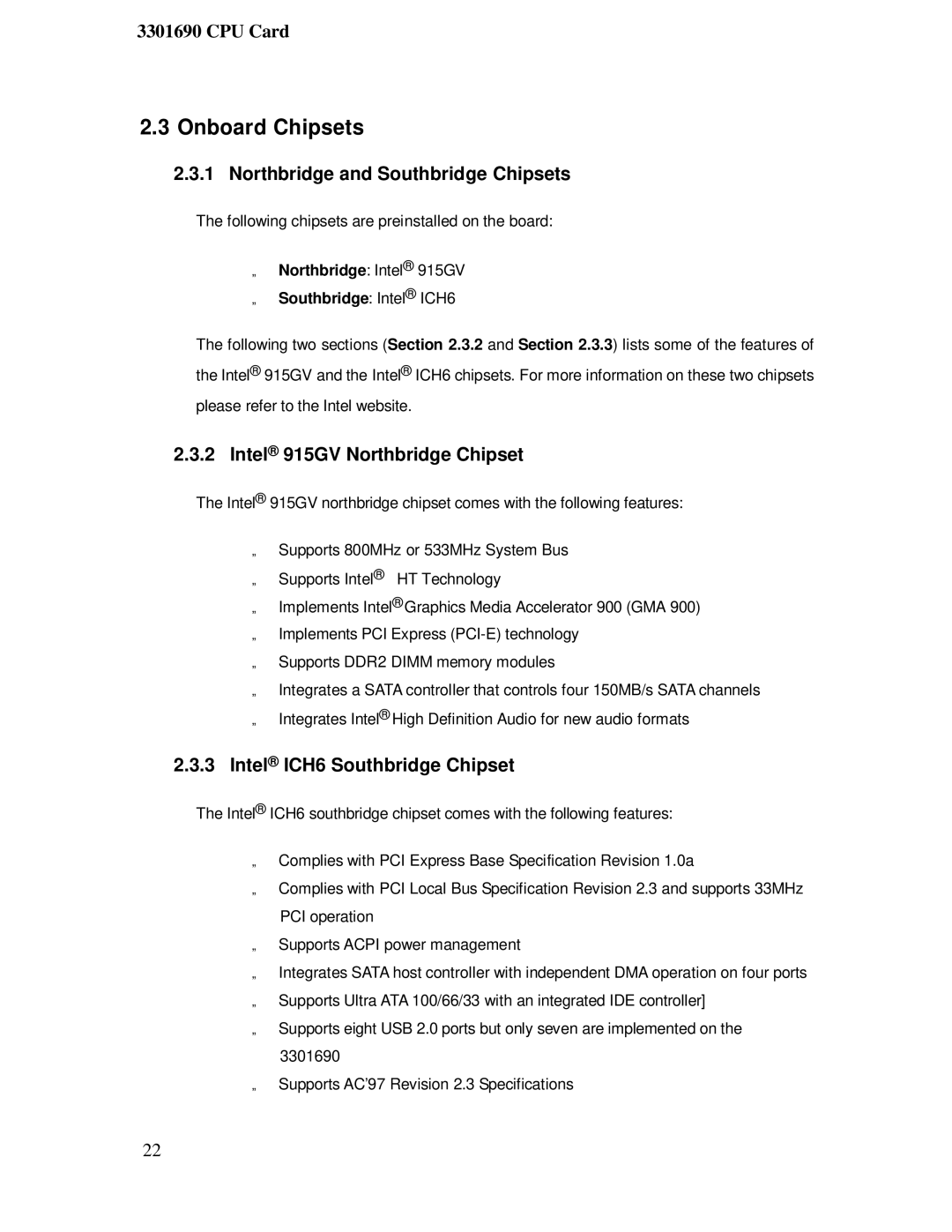 IBM 3301690 user manual Onboard Chipsets, Northbridge and Southbridge Chipsets, Intel 915GV Northbridge Chipset 