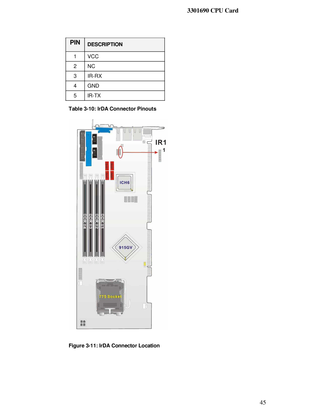 IBM 3301690 user manual IrDA Connector Pinouts, IrDA Connector Location 