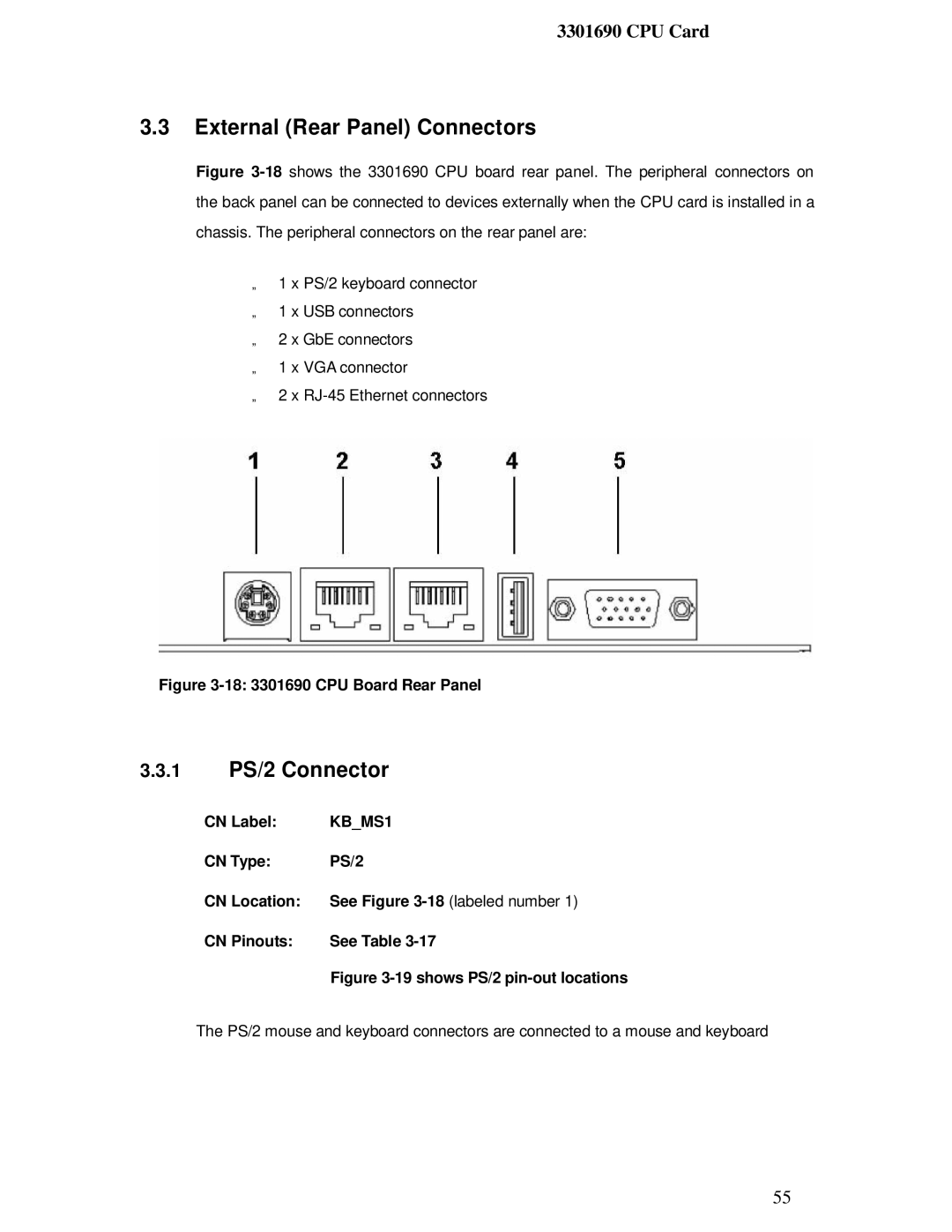 IBM 3301690 user manual External Rear Panel Connectors, 1 PS/2 Connector, KBMS1 