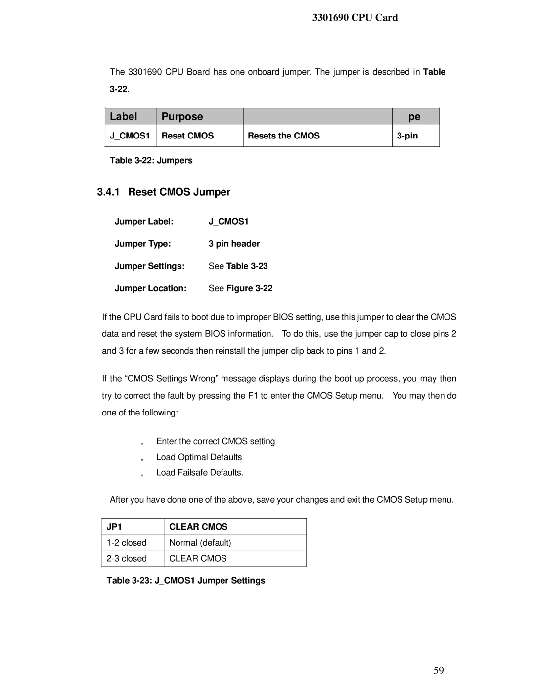 IBM 3301690 user manual Label Purpose, Reset Cmos Jumper, JCMOS1, JP1 Clear Cmos 