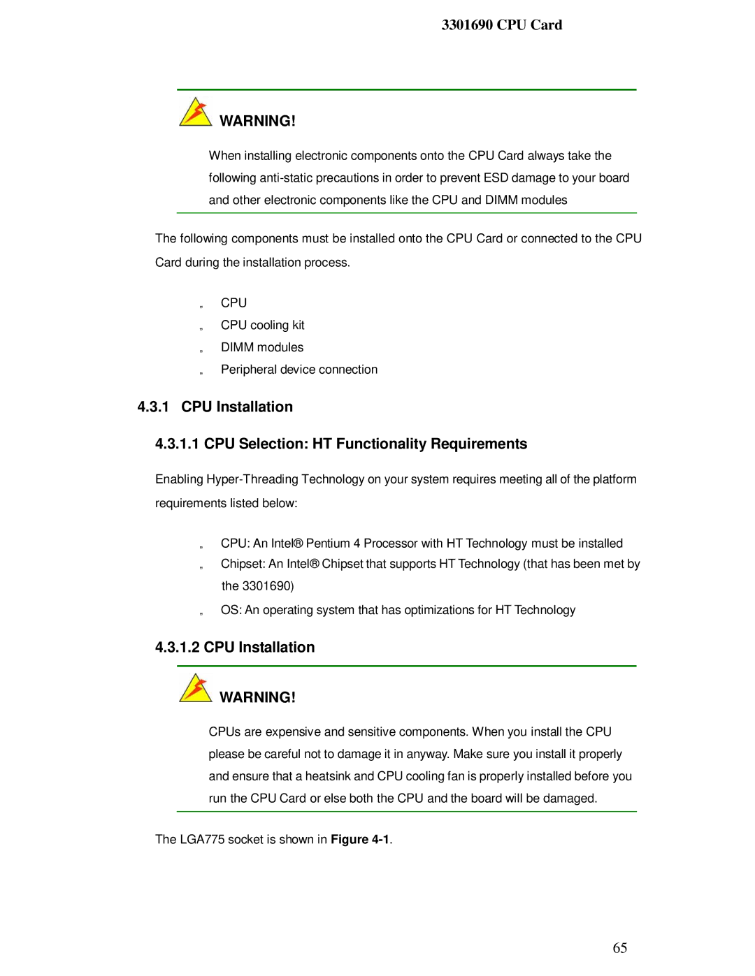 IBM 3301690 user manual CPU Installation CPU Selection HT Functionality Requirements 