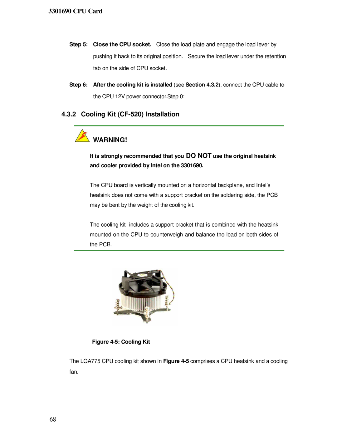 IBM 3301690 user manual Cooling Kit CF-520 Installation 