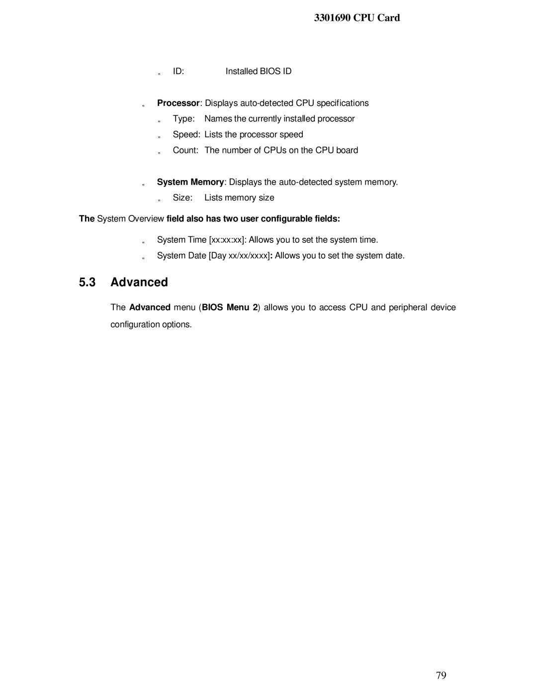 IBM 3301690 user manual Advanced, System Overview field also has two user configurable fields 