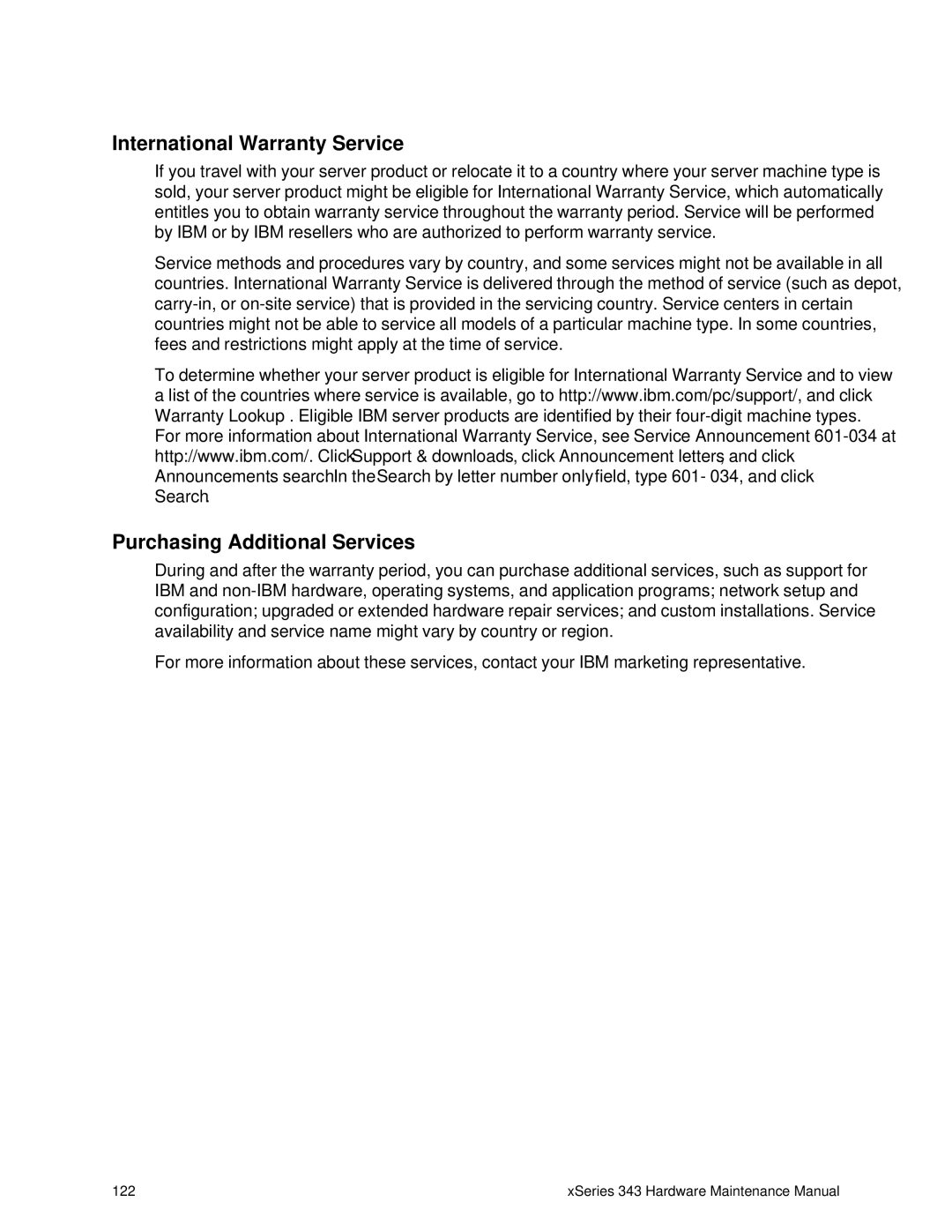 IBM 343 manual International Warranty Service, Purchasing Additional Services 