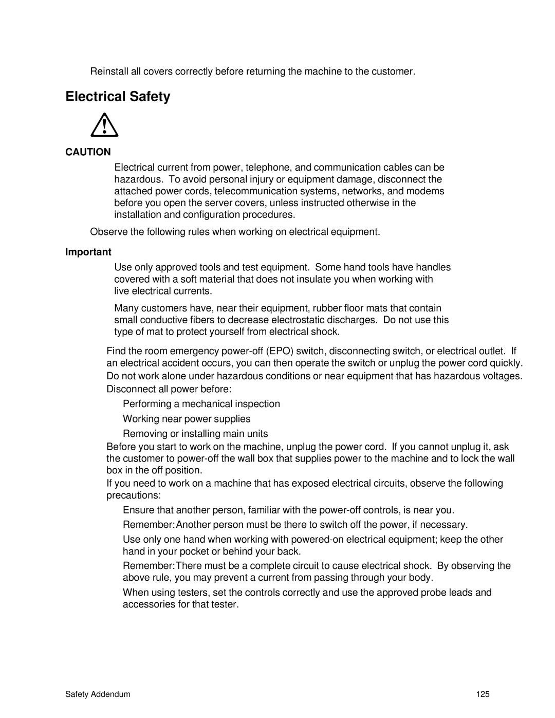 IBM 343 manual Electrical Safety 