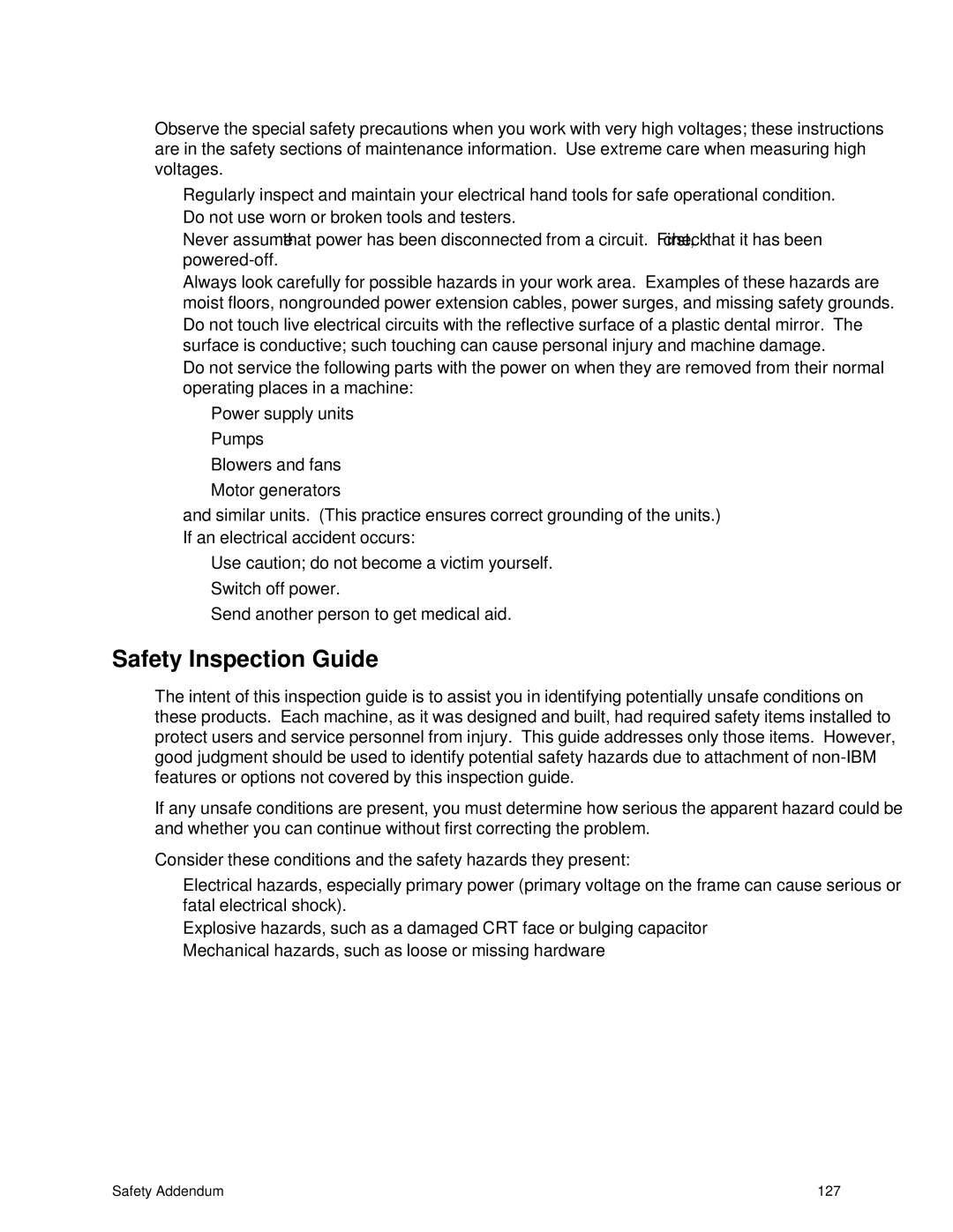 IBM 343 manual Safety Inspection Guide 