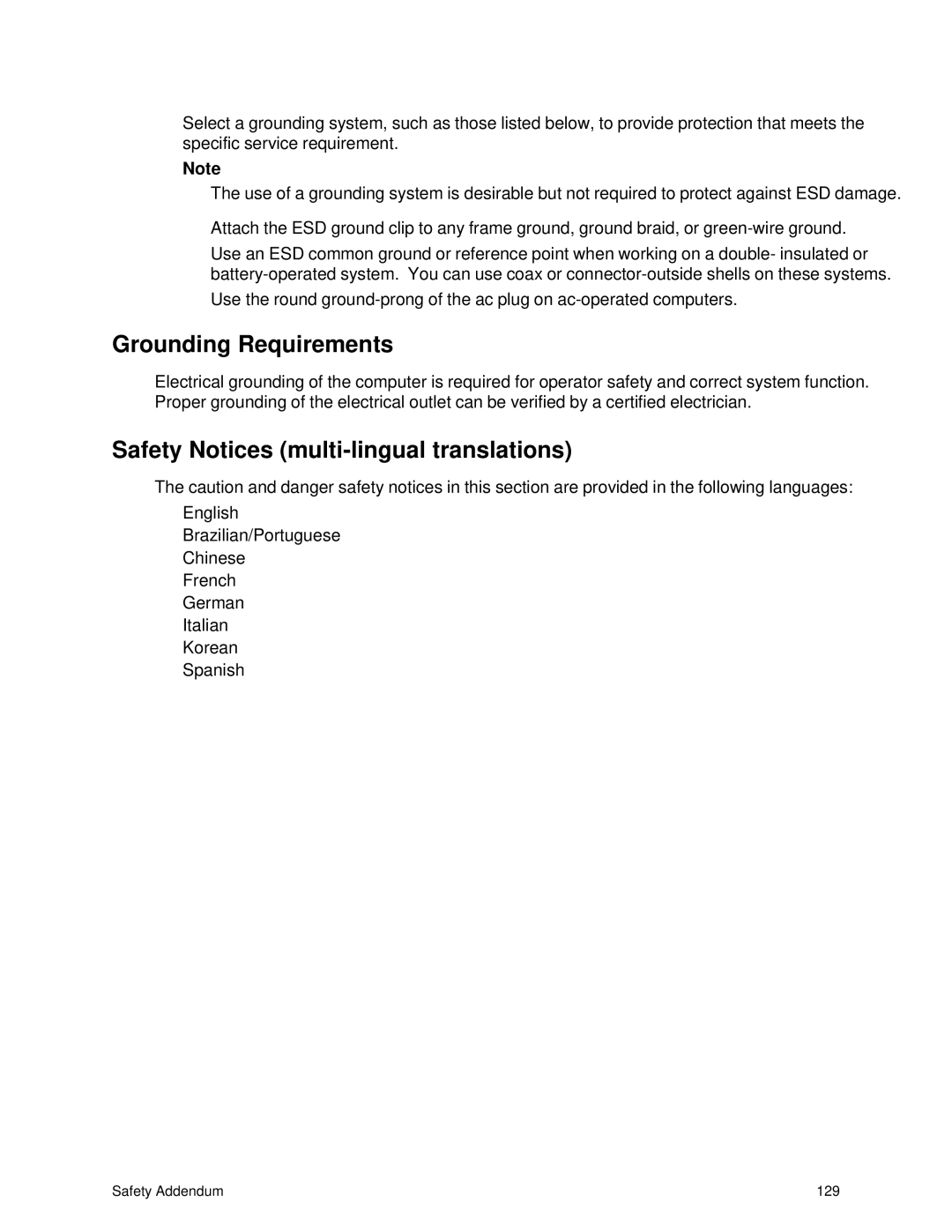 IBM 343 manual Grounding Requirements, Safety Notices multi-lingual translations 