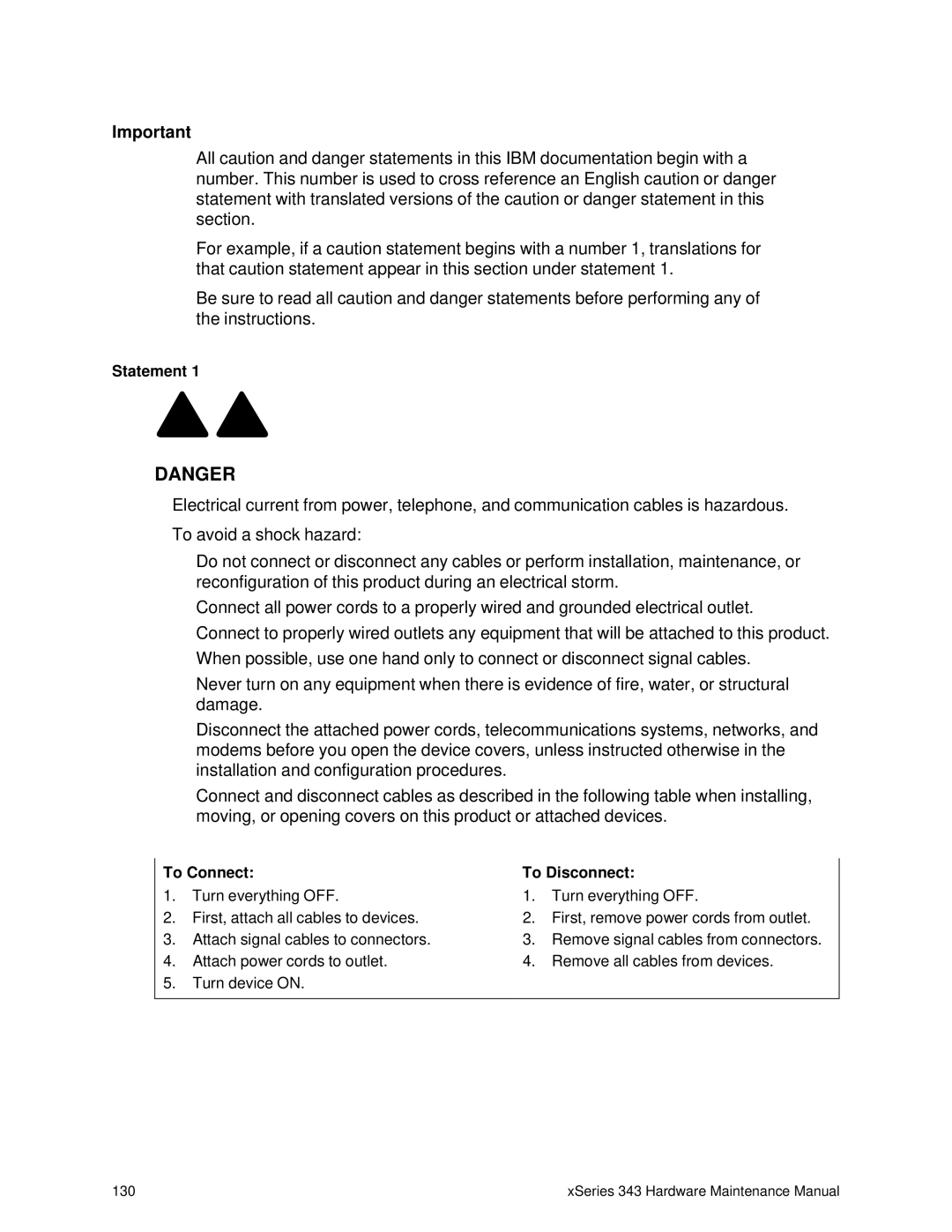 IBM 343 manual Statement, To Connect 