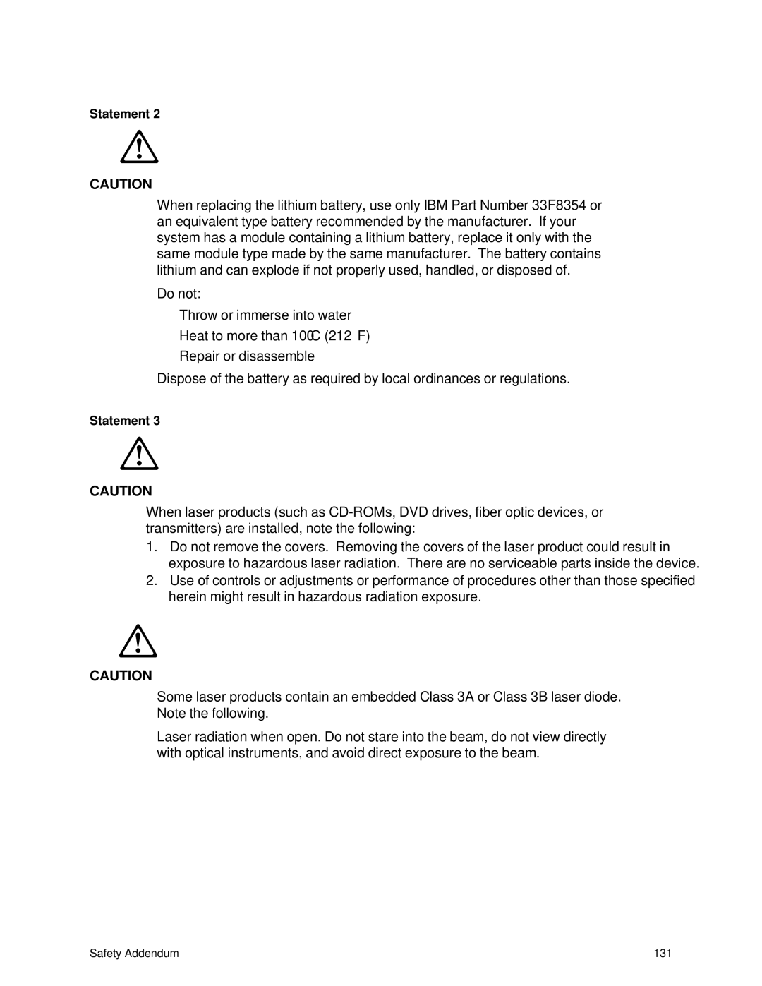 IBM 343 manual Safety Addendum 131 