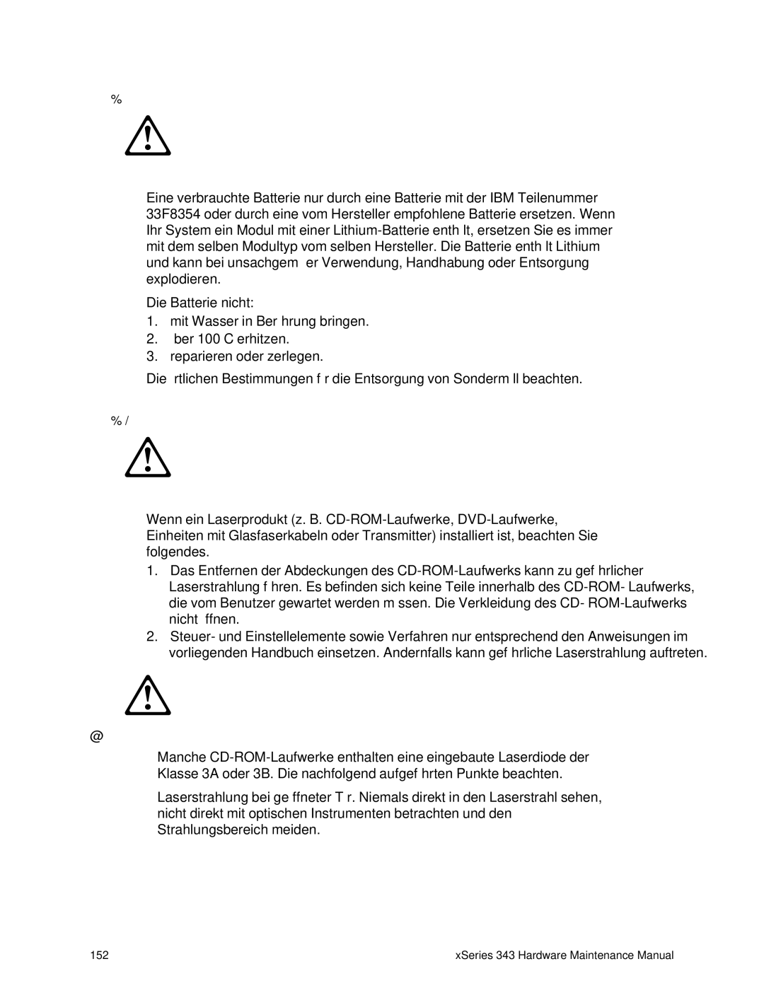 IBM 343 manual Achtung 