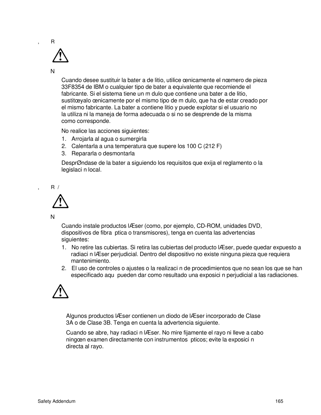 IBM 343 manual Safety Addendum 165 