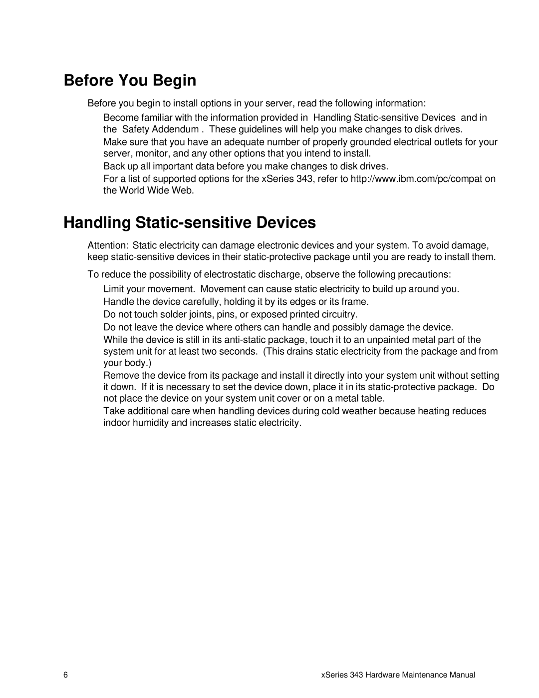 IBM 343 manual Before You Begin, Handling Static-sensitive Devices 