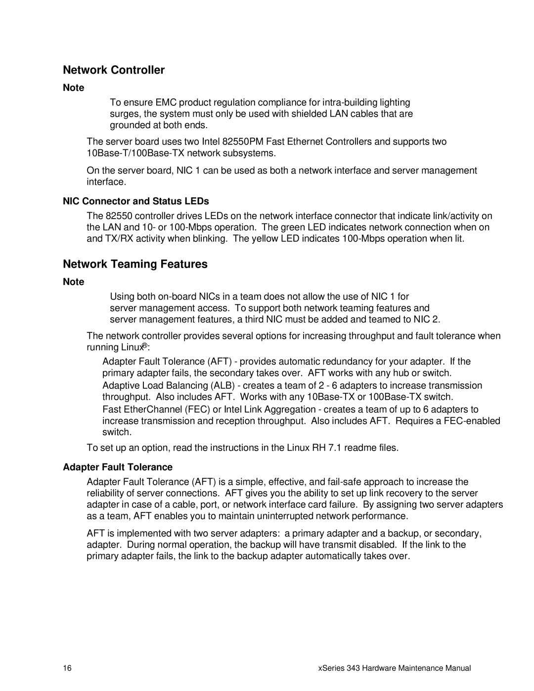 IBM 343 manual Network Controller, Network Teaming Features 