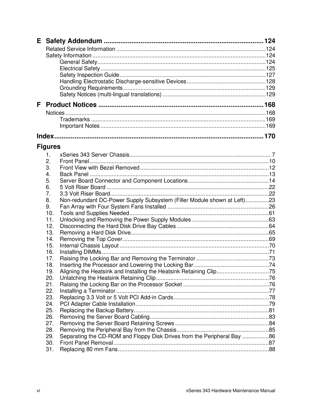 IBM 343 manual Safety Addendum, Product Notices, Index 