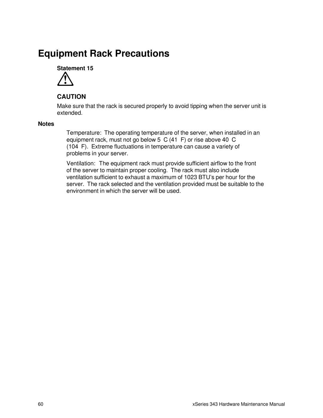 IBM 343 manual Equipment Rack Precautions 