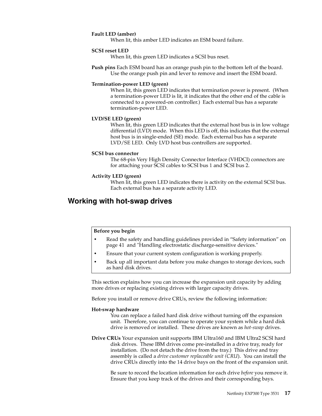 IBM 3531 manual Working with hot-swap drives 