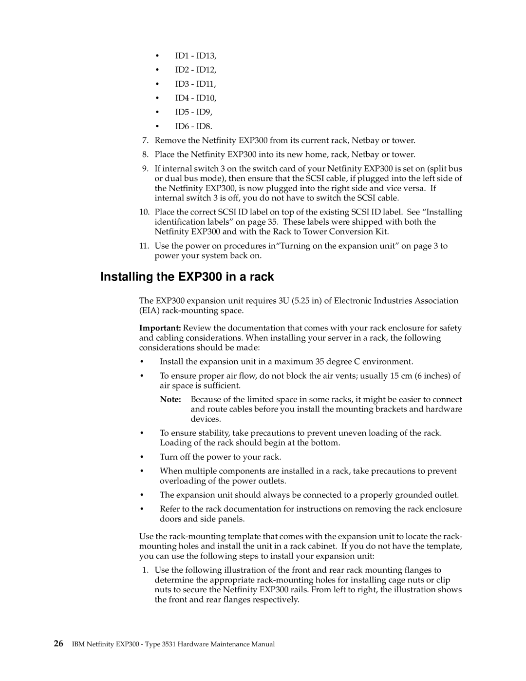 IBM 3531 manual Installing the EXP300 in a rack 