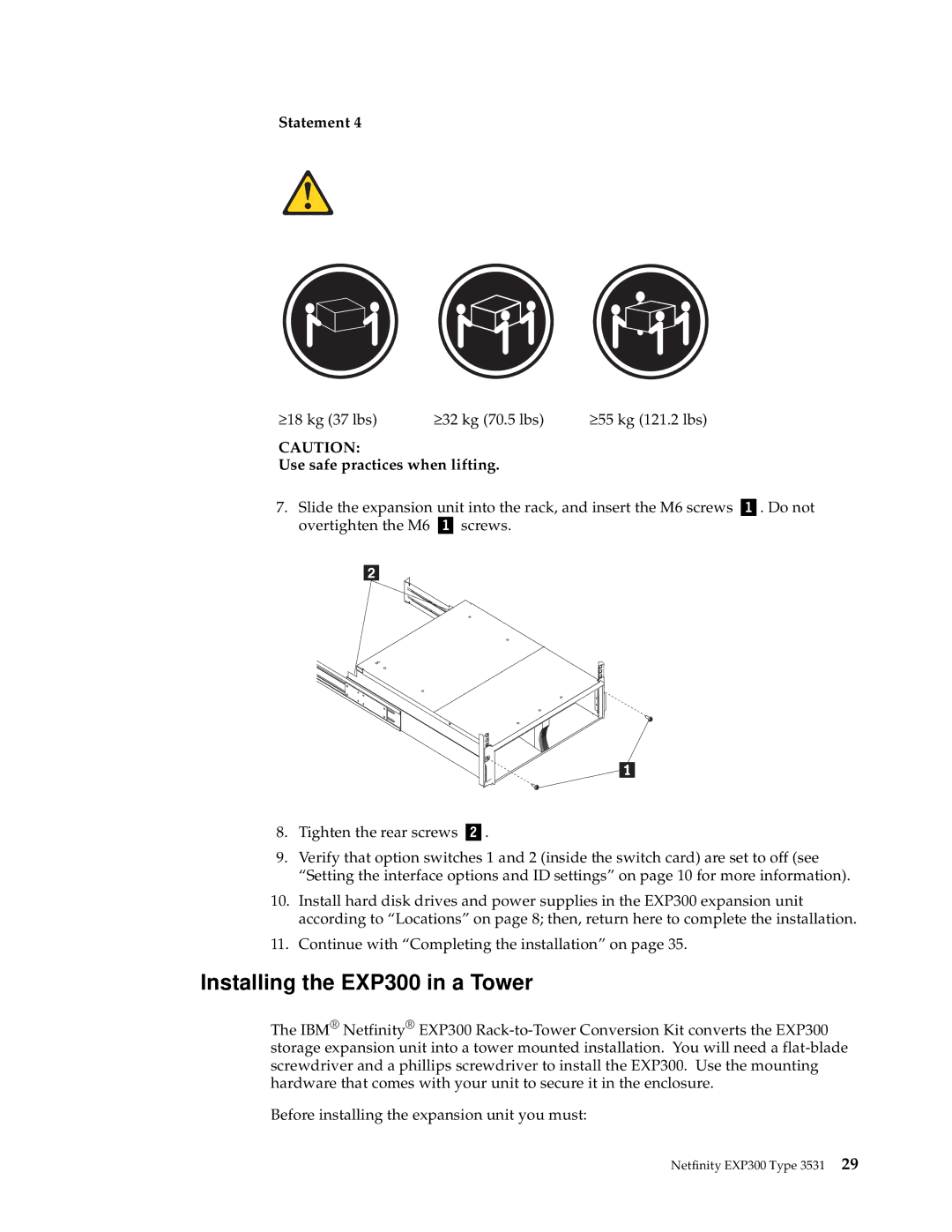 IBM 3531 manual Installing the EXP300 in a Tower, Statement 