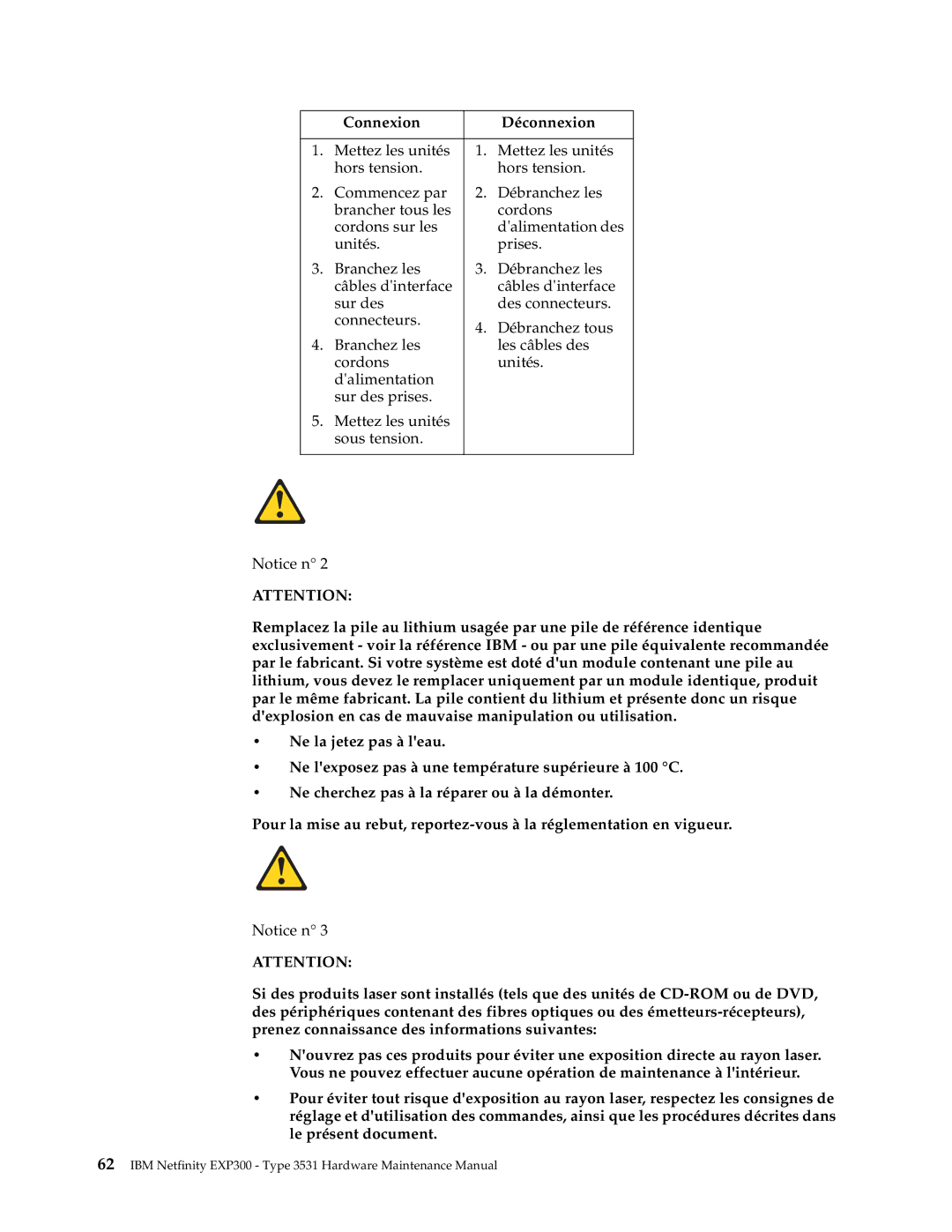 IBM 3531 manual Connexion Déconnexion 