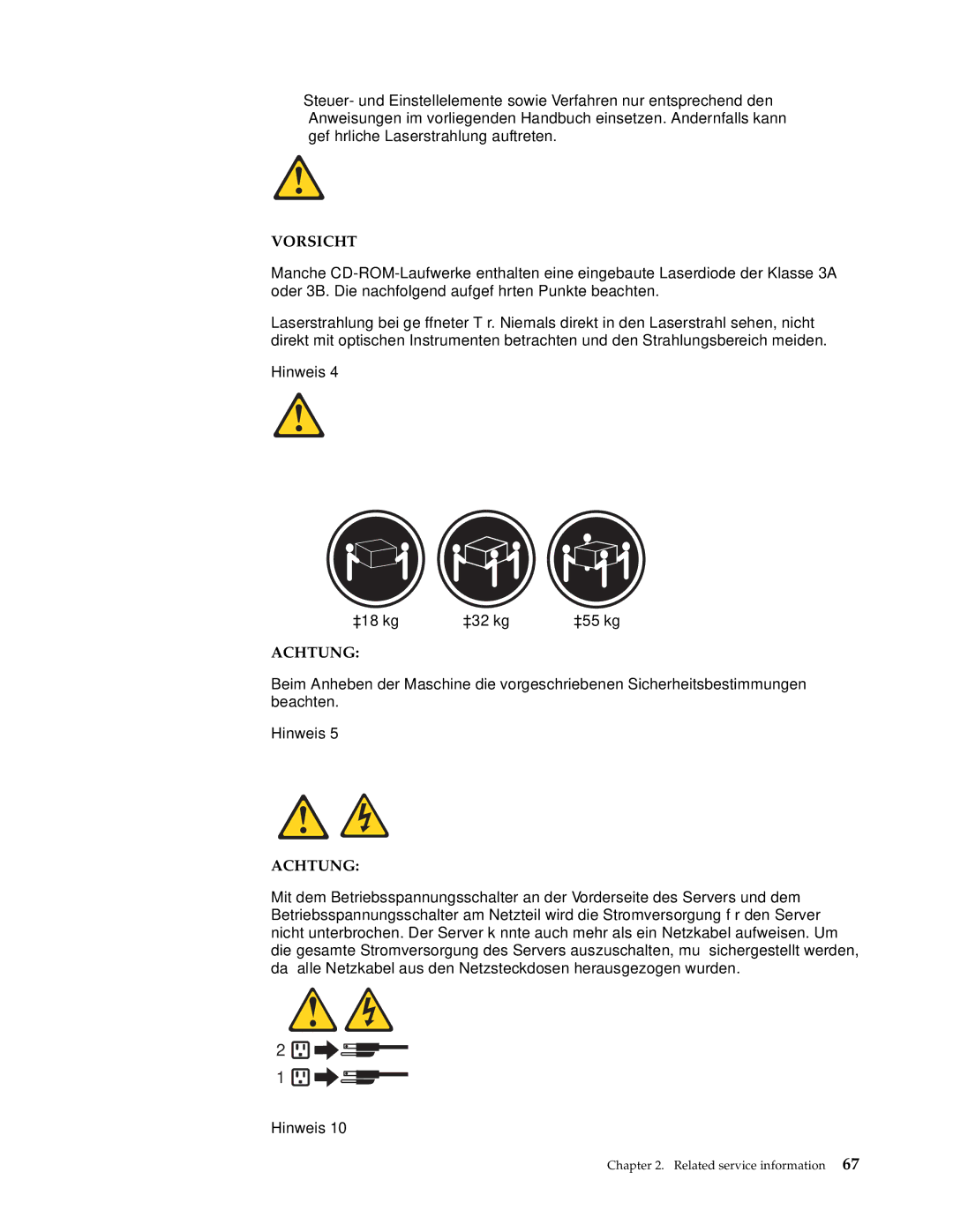 IBM 3531 manual Vorsicht 