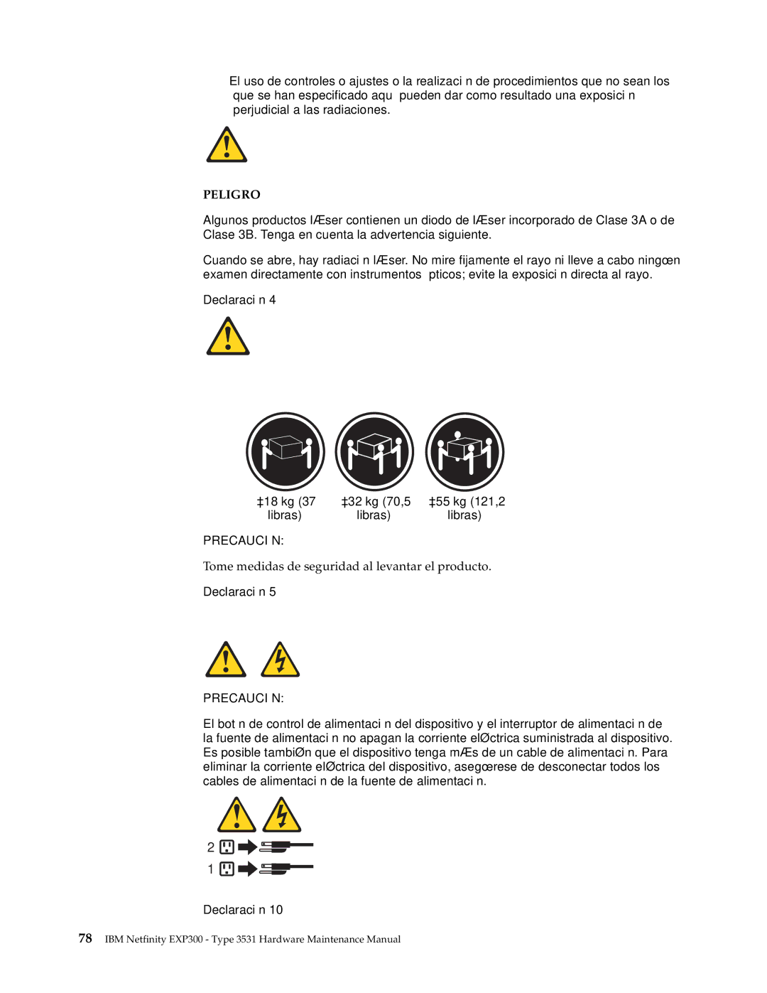 IBM 3531 manual Peligro 