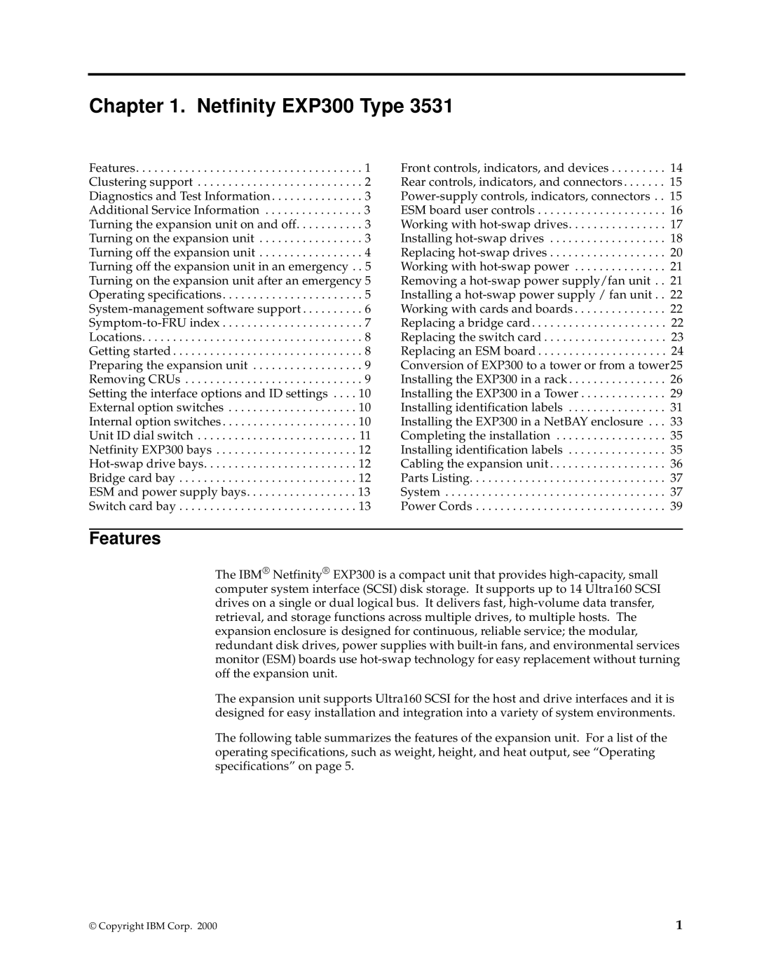 IBM 3531 manual Netfinity EXP300 Type, Features 