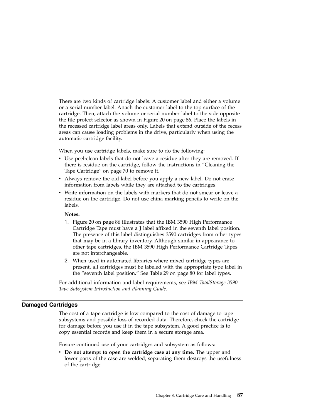 IBM 3590 manual Damaged Cartridges 