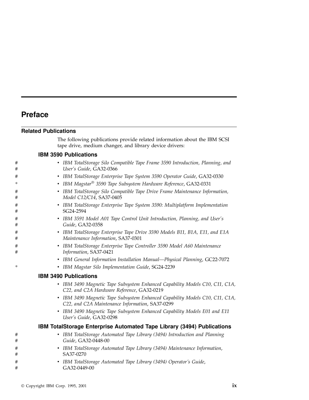 IBM manual Preface, Related Publications, IBM 3590 Publications, IBM 3490 Publications 