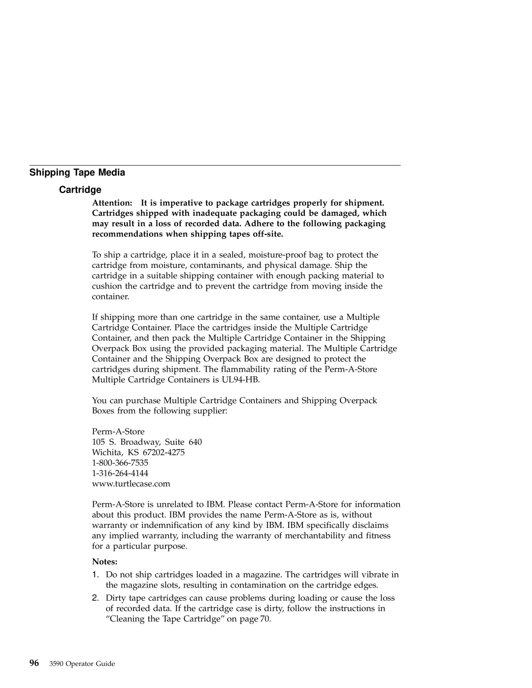 IBM 3590 manual Shipping Tape Media Cartridge 