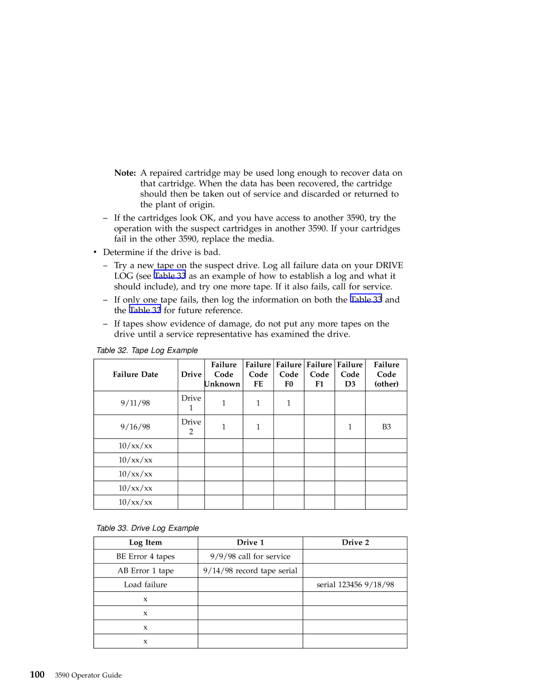 IBM 3590 manual Failure Failure Date Drive Code Unknown Other 