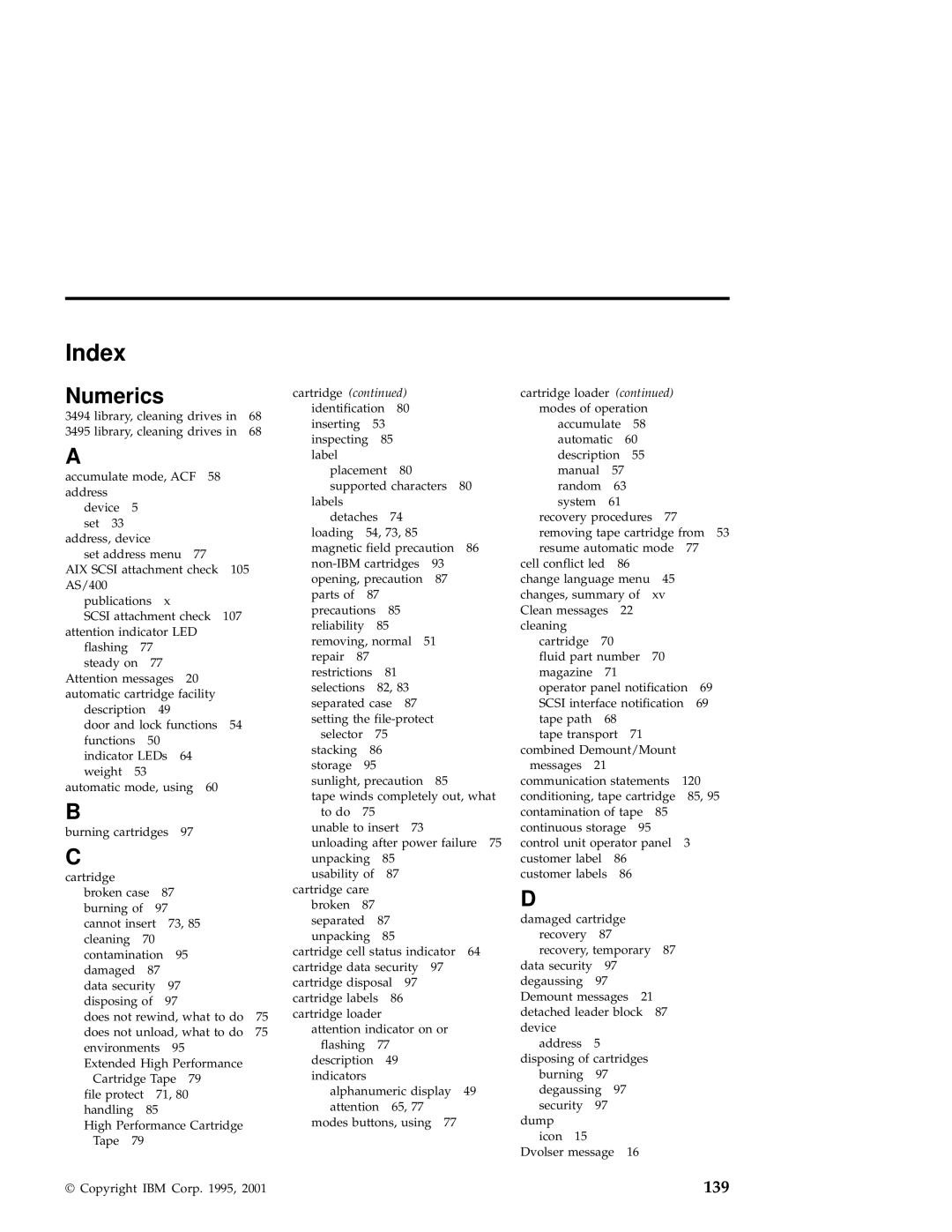 IBM 3590 manual Index, Numerics 