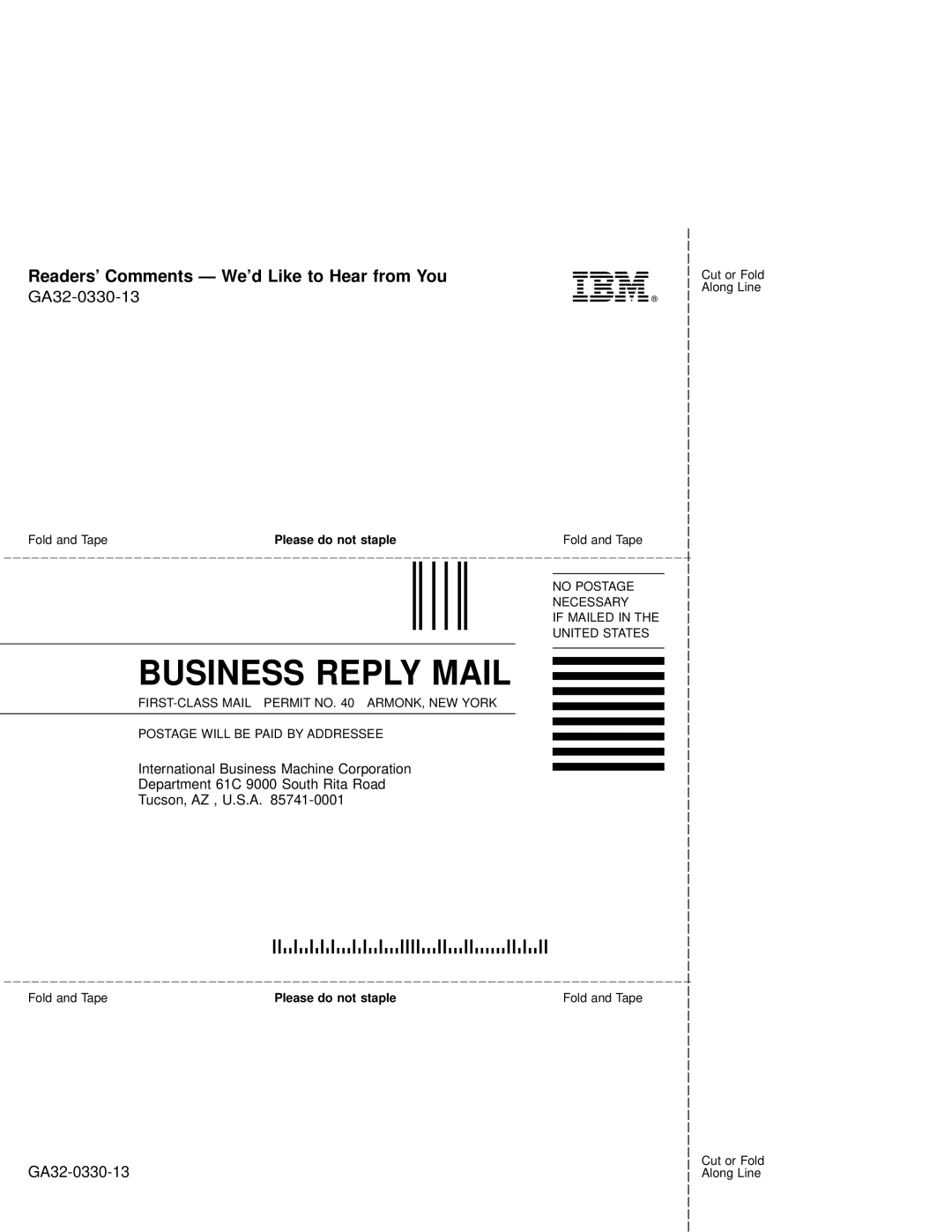 IBM 3590 manual Readers’ Comments We’d Like to Hear from You, GA32-0330-13 