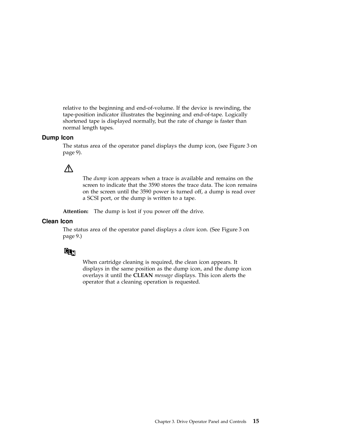 IBM 3590 manual Dump Icon, Clean Icon 