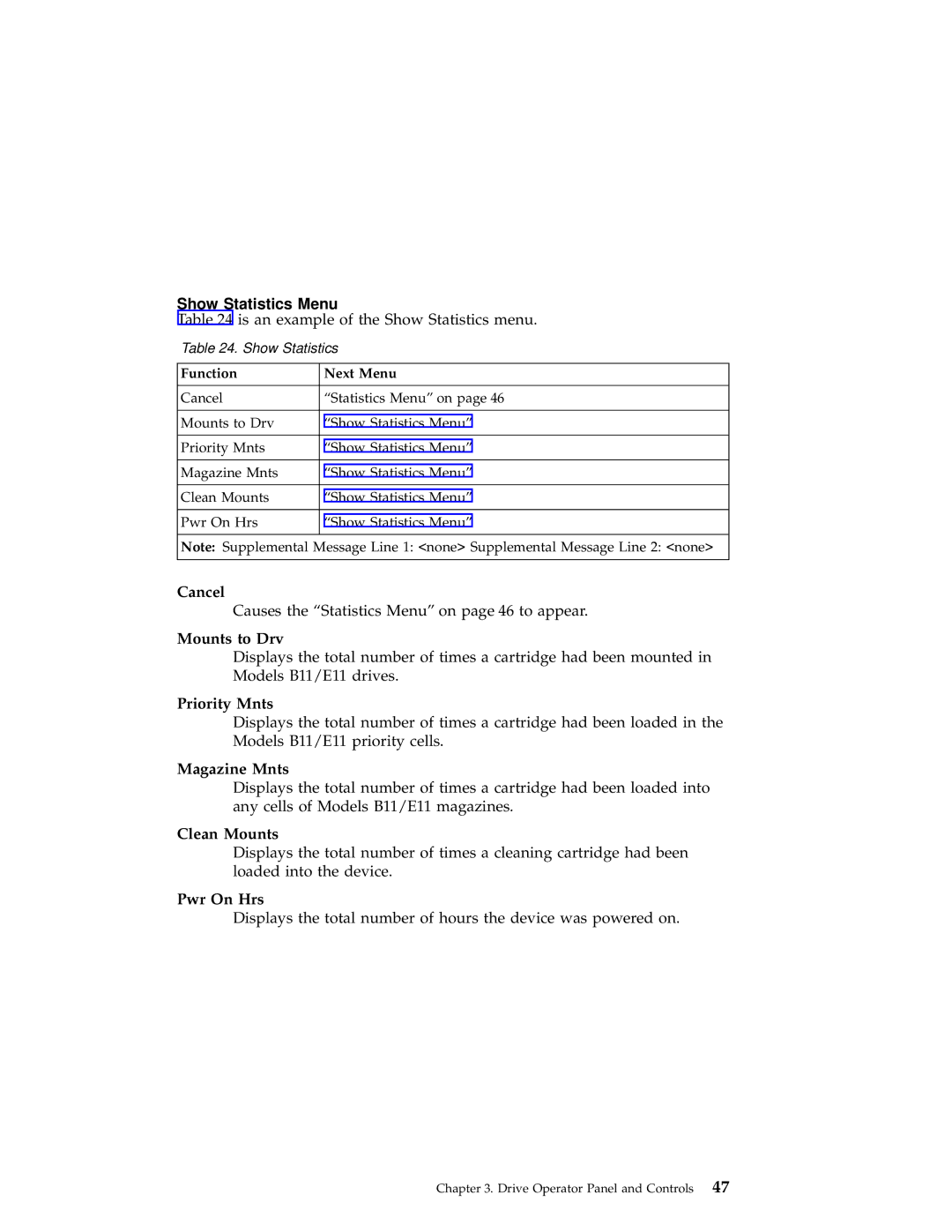 IBM 3590 manual Show Statistics Menu 