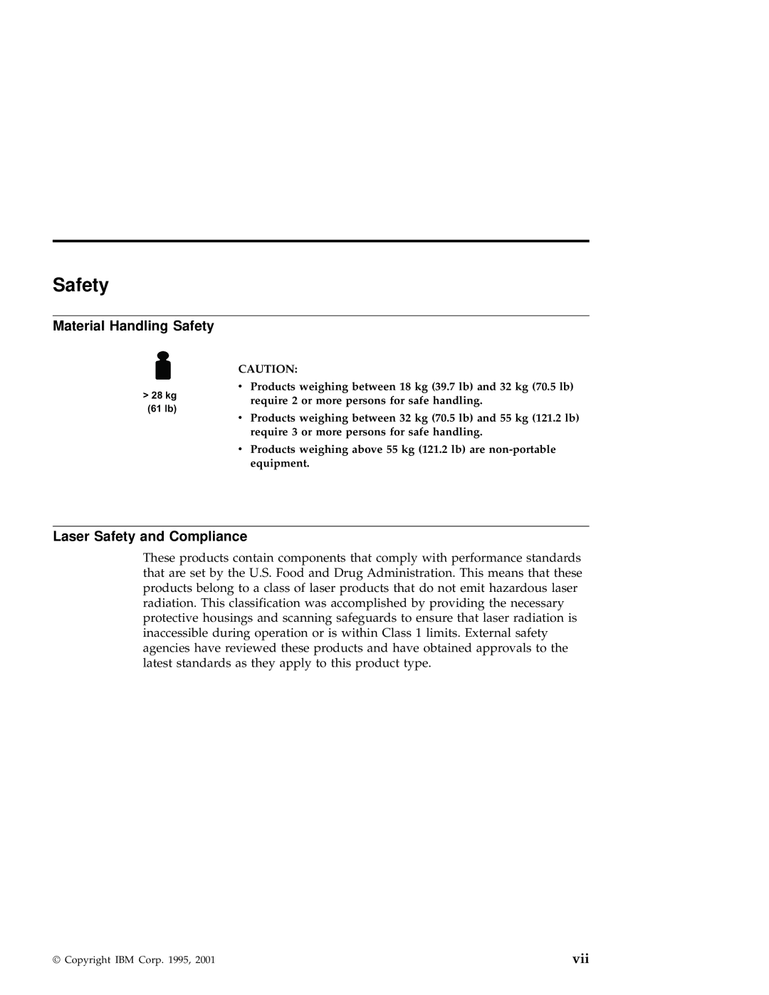 IBM 3590 manual Material Handling Safety, Laser Safety and Compliance 