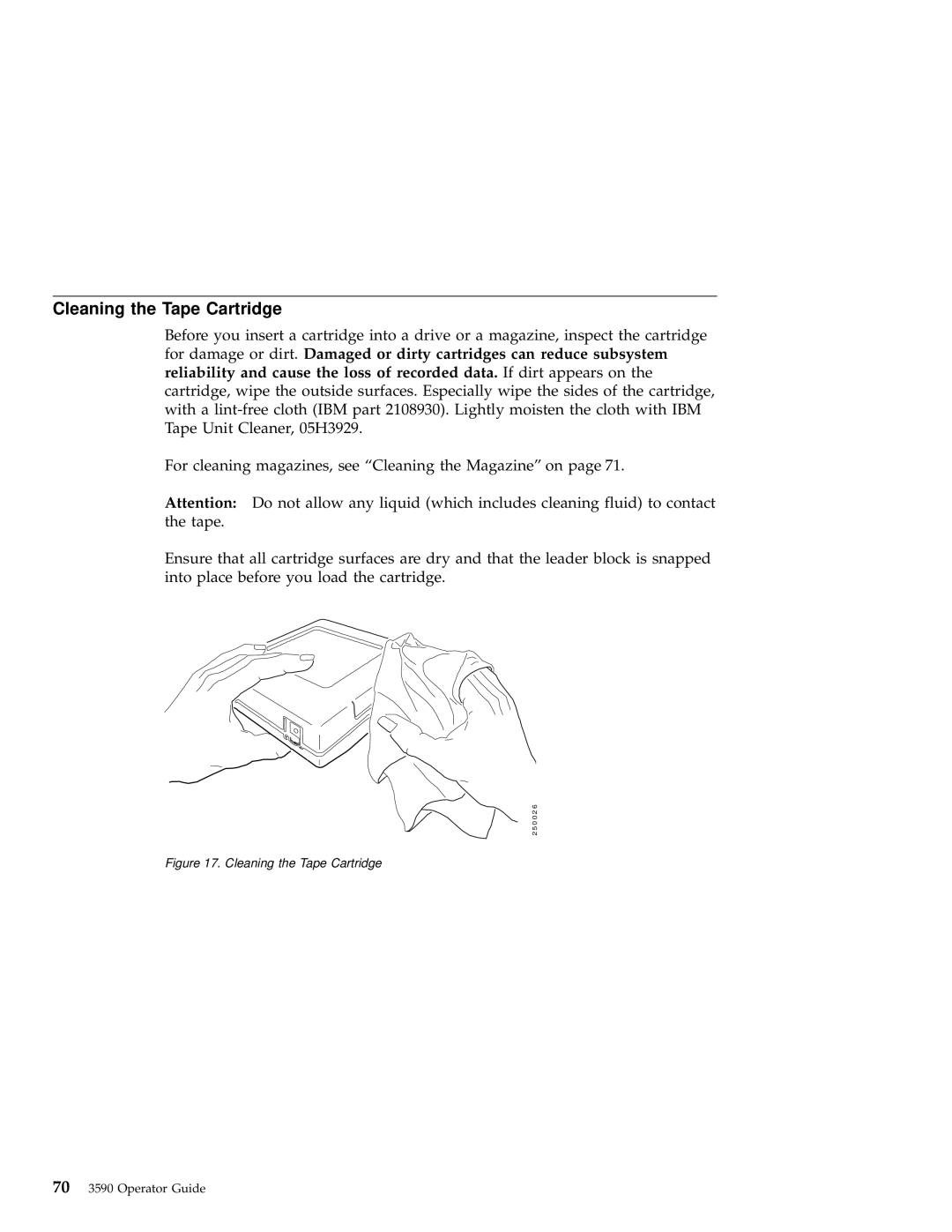 IBM 3590 manual Cleaning the Tape Cartridge 