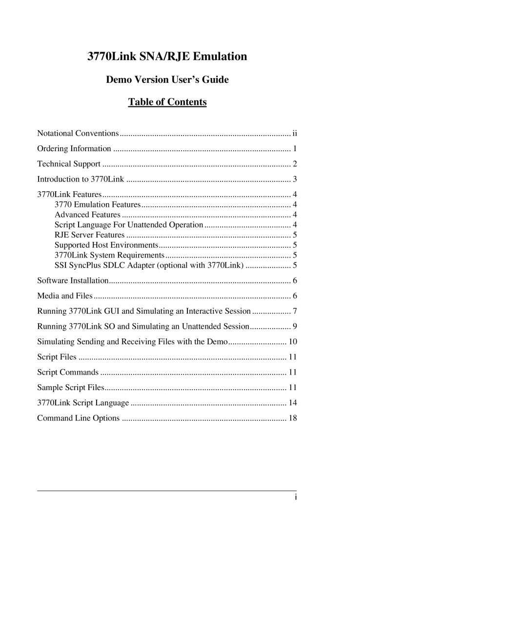 IBM manual 3770Link SNA/RJE Emulation, Demo Version User’s Guide Table of Contents 