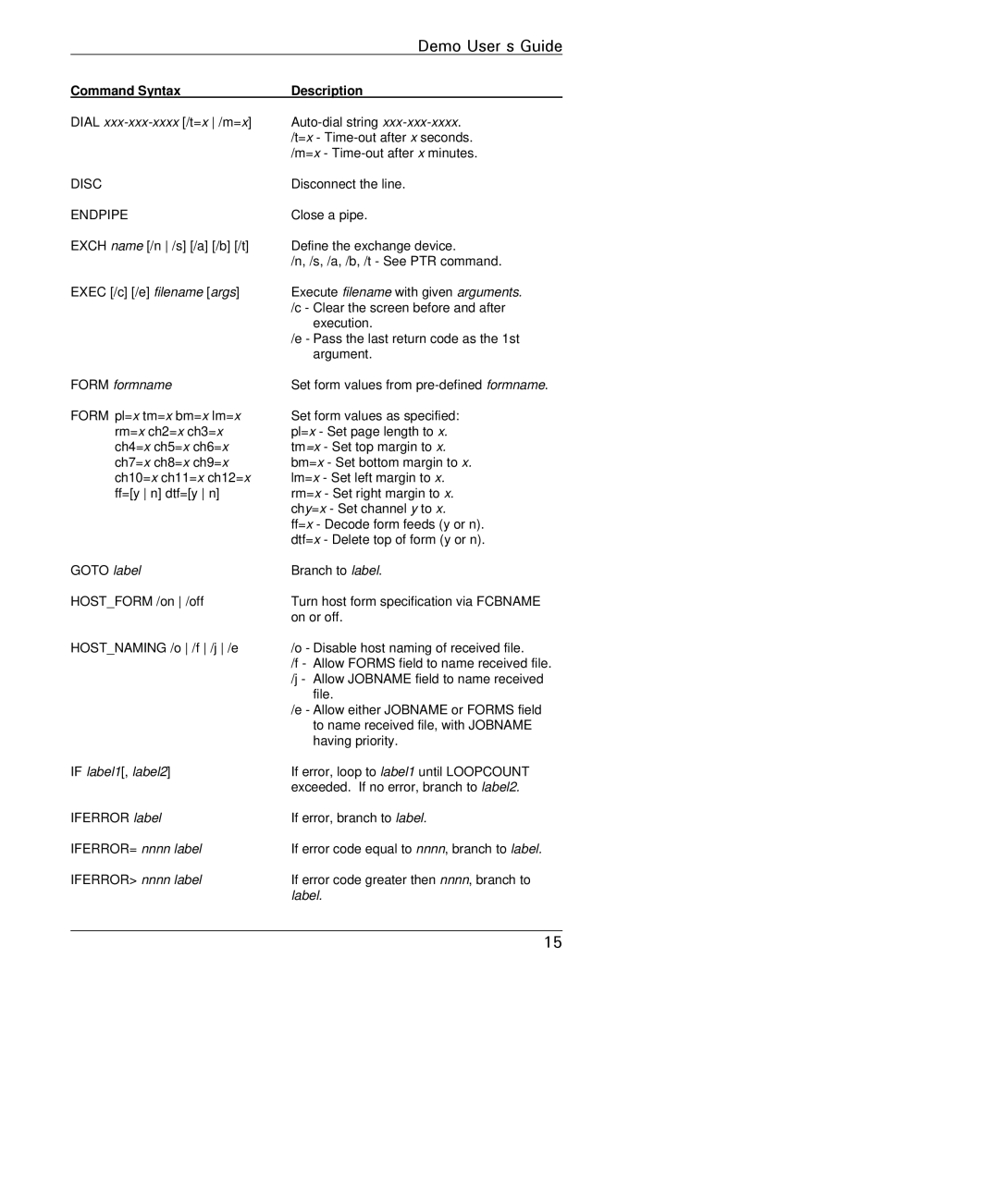 IBM 3770 manual Dial xxx-xxx-xxxx /t=x /m=x, Form formname, If label1, label2, IFERROR= nnnn label Iferror nnnn label 