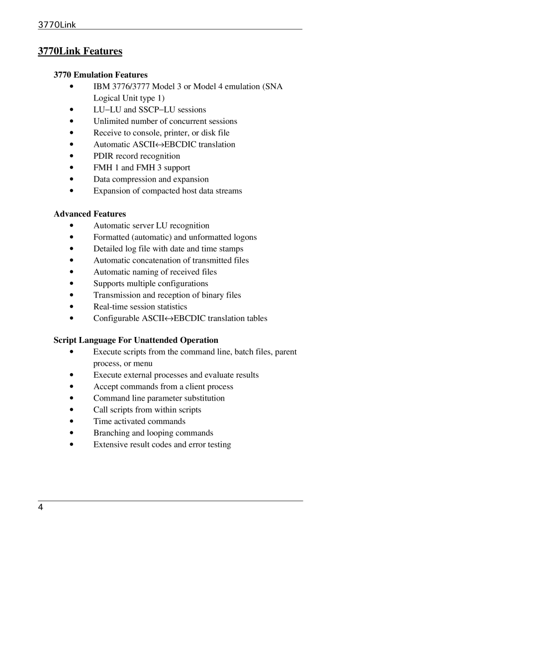 IBM manual 3770Link Features, Emulation Features 