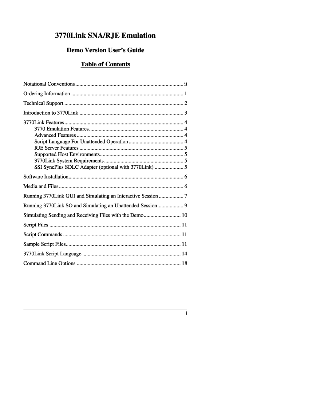 IBM manual Demo Version User’s Guide, Table of Contents, 3770Link SNA/RJE Emulation 