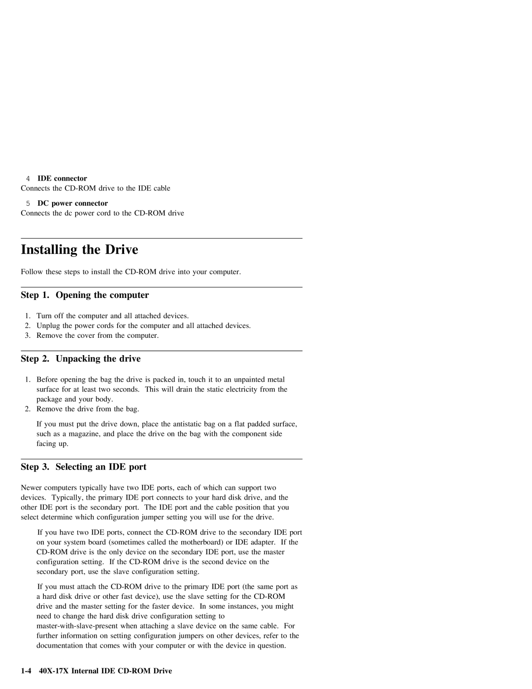 IBM 37L1388 manual Port, Step, IDE connector 