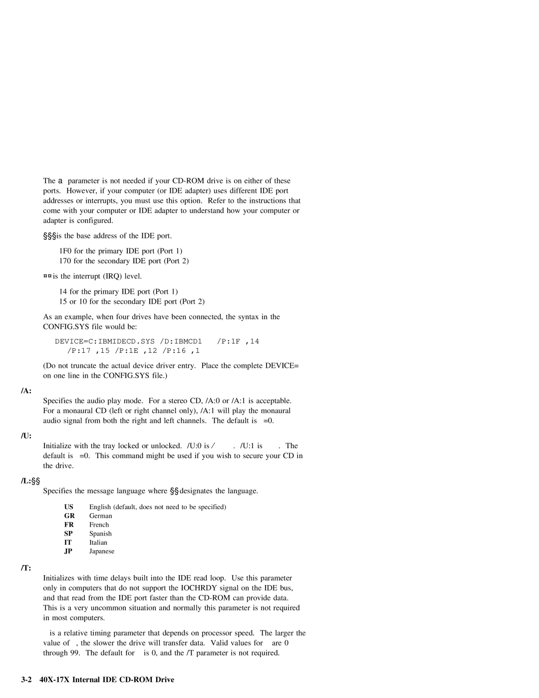 IBM 37L1388 manual Irq, US English default, does not need to be specified 