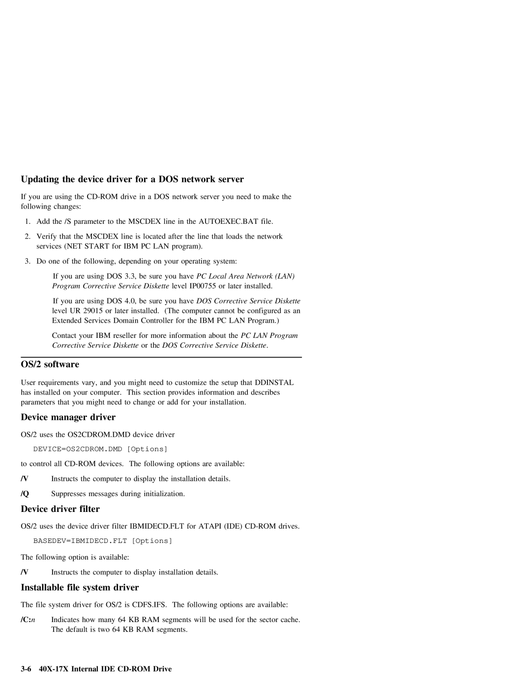 IBM 37L1388 manual Server, OS/2 software, Device manager driver, Device driver filter, Installable file system driver 