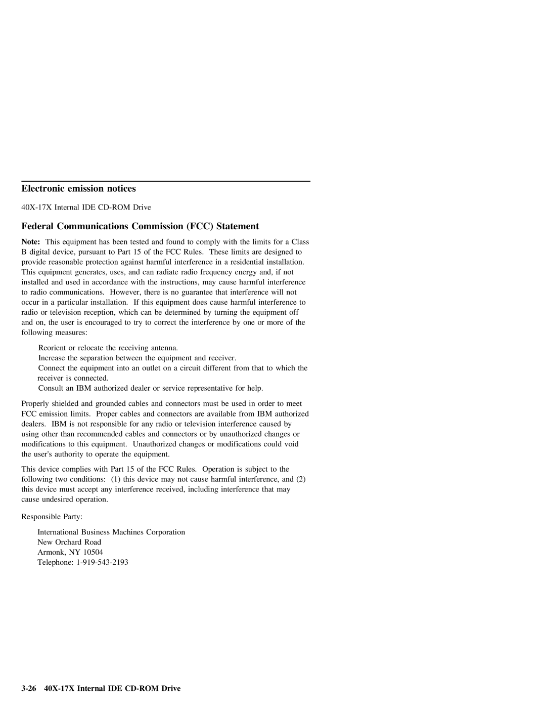 IBM 37L1388 manual Emission, 26 40X-17X Internal IDE CD-ROM Drive 