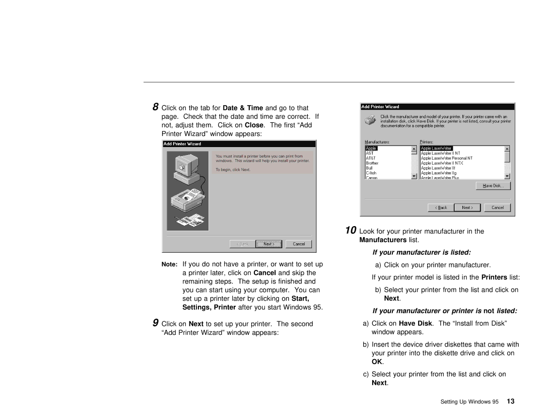 IBM 385XD, 380XD setup guide Next Settings, Printer 