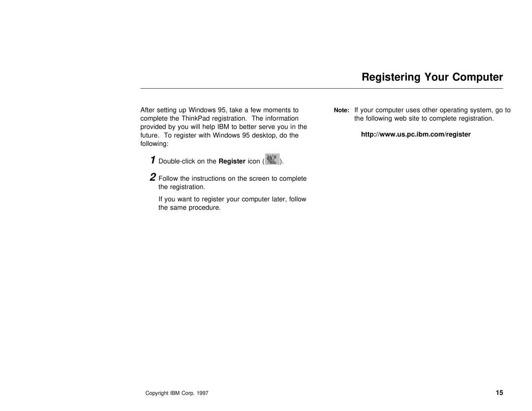 IBM 385XD, 380XD setup guide Registering Your, Computer 