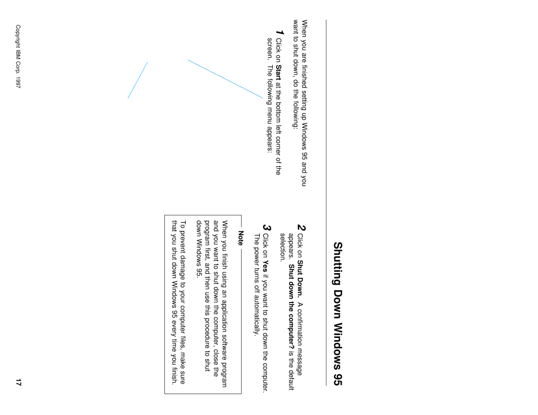 IBM 385XD, 380XD setup guide Shutting Down Windows, Click onShut Down. a appears.Shut down 